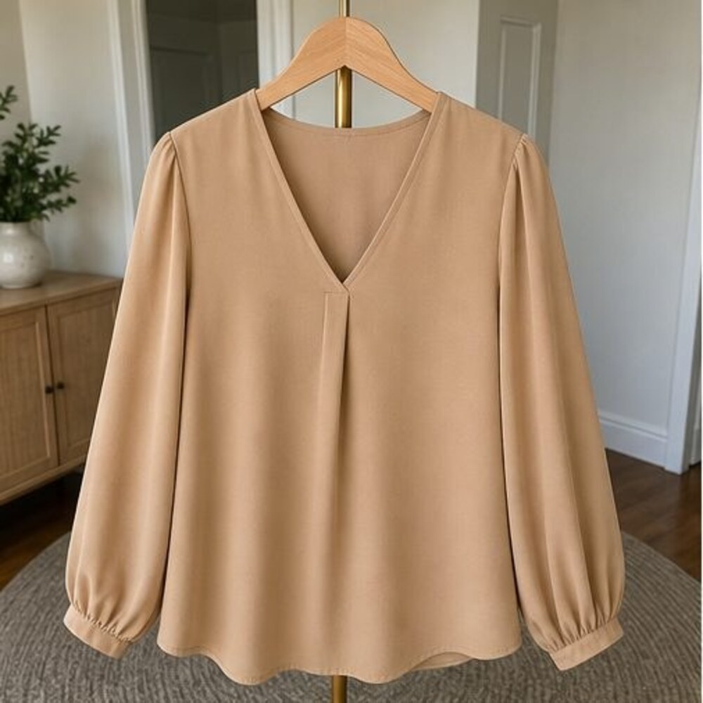 Camel V Neck Top
